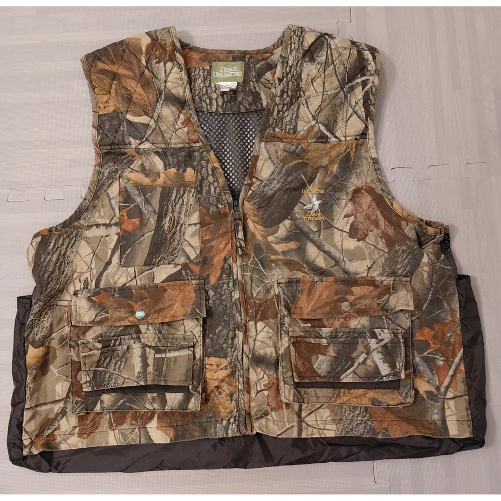 Quail Unlimited Dove Hunter Camo Upland Game Vest Mens XL Hardwoods Grey